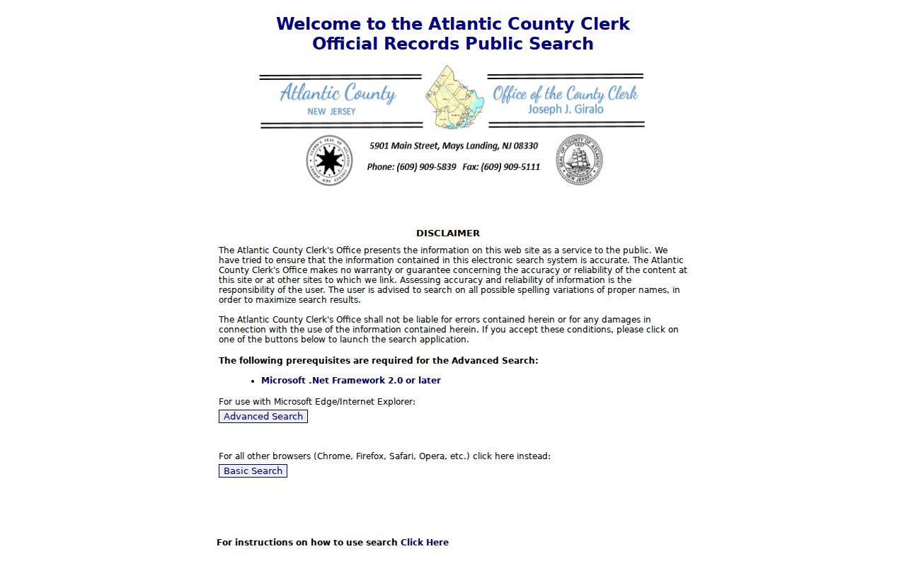 Hamilton Township residents directory recorded document search at Atlantic County Clerk